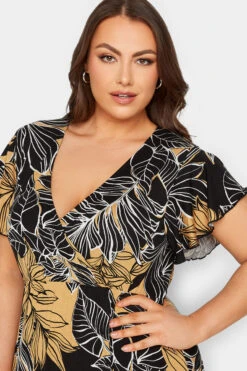 YOURS Curve Black & Yellow Floral Print Frill Sleeve Wrap Maxi Dress -Saga Dresses Shop 1e55e2b8 d9cd 44 301905 D