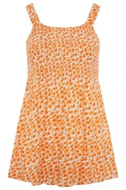 YOURS Curve Orange Floral Shirred Smock Vest Top 10 YOURS Curve Orange Floral Shirred Smock Vest Top -Saga Dresses Shop 1ee9ff32 e7c9 4d 131328 F