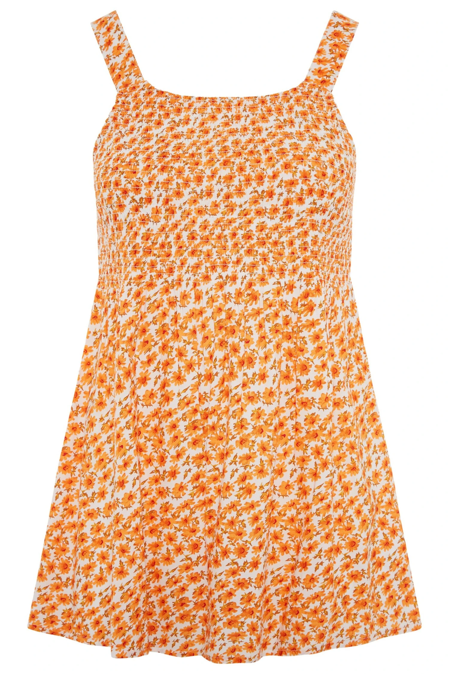 YOURS Curve Orange Floral Shirred Smock Vest Top 5 YOURS Curve Orange Floral Shirred Smock Vest Top - Image 5