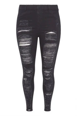 YOURS Curve Black Frayed Ripped Stretch GRACE Jeggings -Saga Dresses Shop 1f0c4cf0 7fb7 4a 142888 F