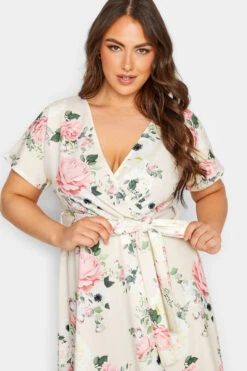 YOURS LONDON Curve Ivory White Floral Wrap Skater Dress -Saga Dresses Shop 1f18ca18 6fde 4a 162136 D