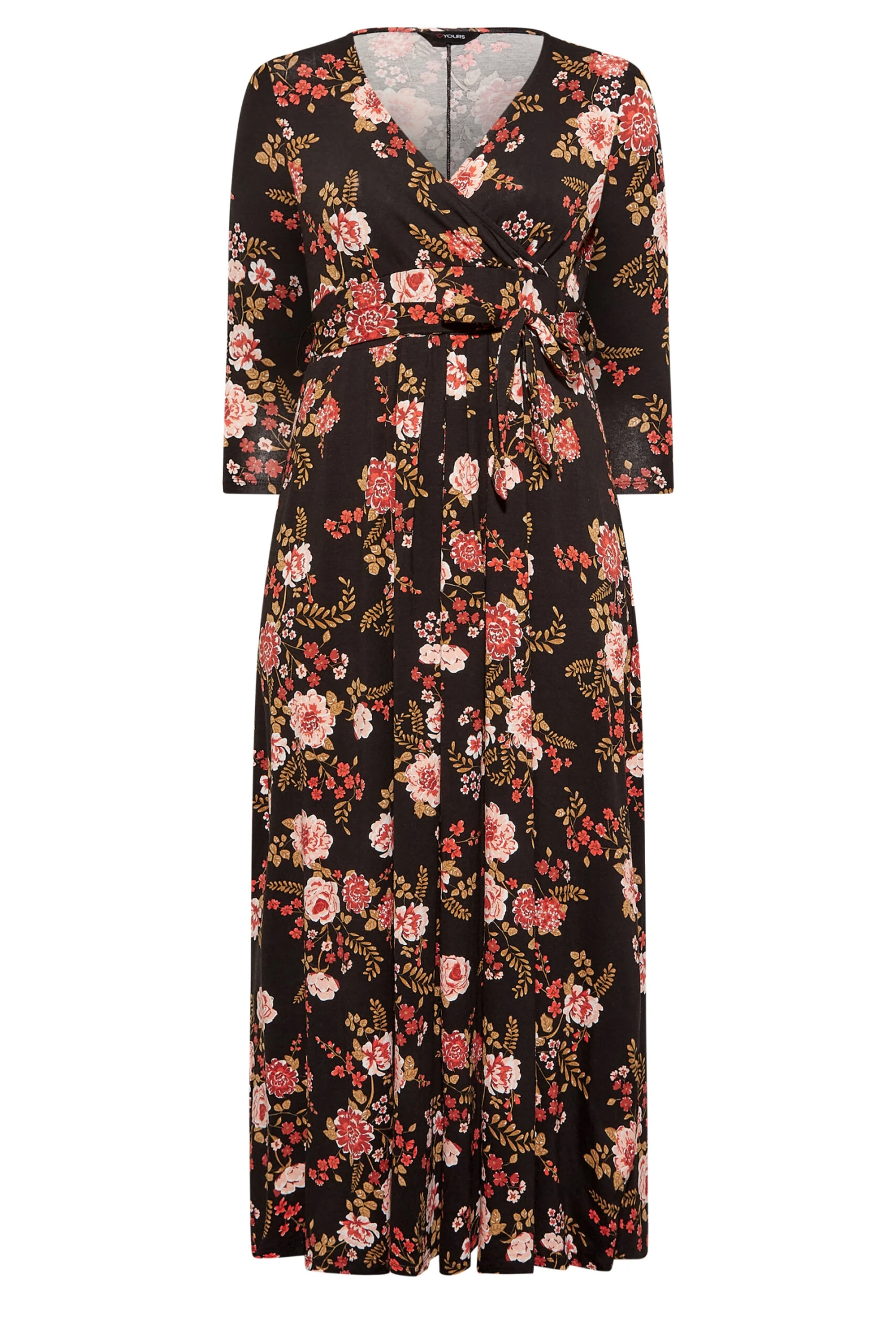 YOURS Curve Black Floral Print Wrap Dress 5 YOURS Curve Black Floral Print Wrap Dress - Image 5