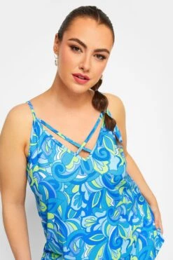 LIMITED COLLECTION Curve Blue Abstract Print Strappy Cami Top -Saga Dresses Shop 1fe3e2f4 0035 49 215765 D