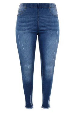 YOURS FOR GOOD Curve Indigo Blue Distressed JENNY Stretch Cropped Jeggings -Saga Dresses Shop 1fffcab7 9851 4b 144319 F