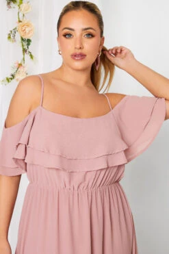 YOURS LONDON Curve Pink Bardot Ruffle Maxi Dress -Saga Dresses Shop 202865bd 8f8e 4c 161880 D