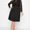 YOURS LONDON Curve Black Lace Plunge Skater Dress