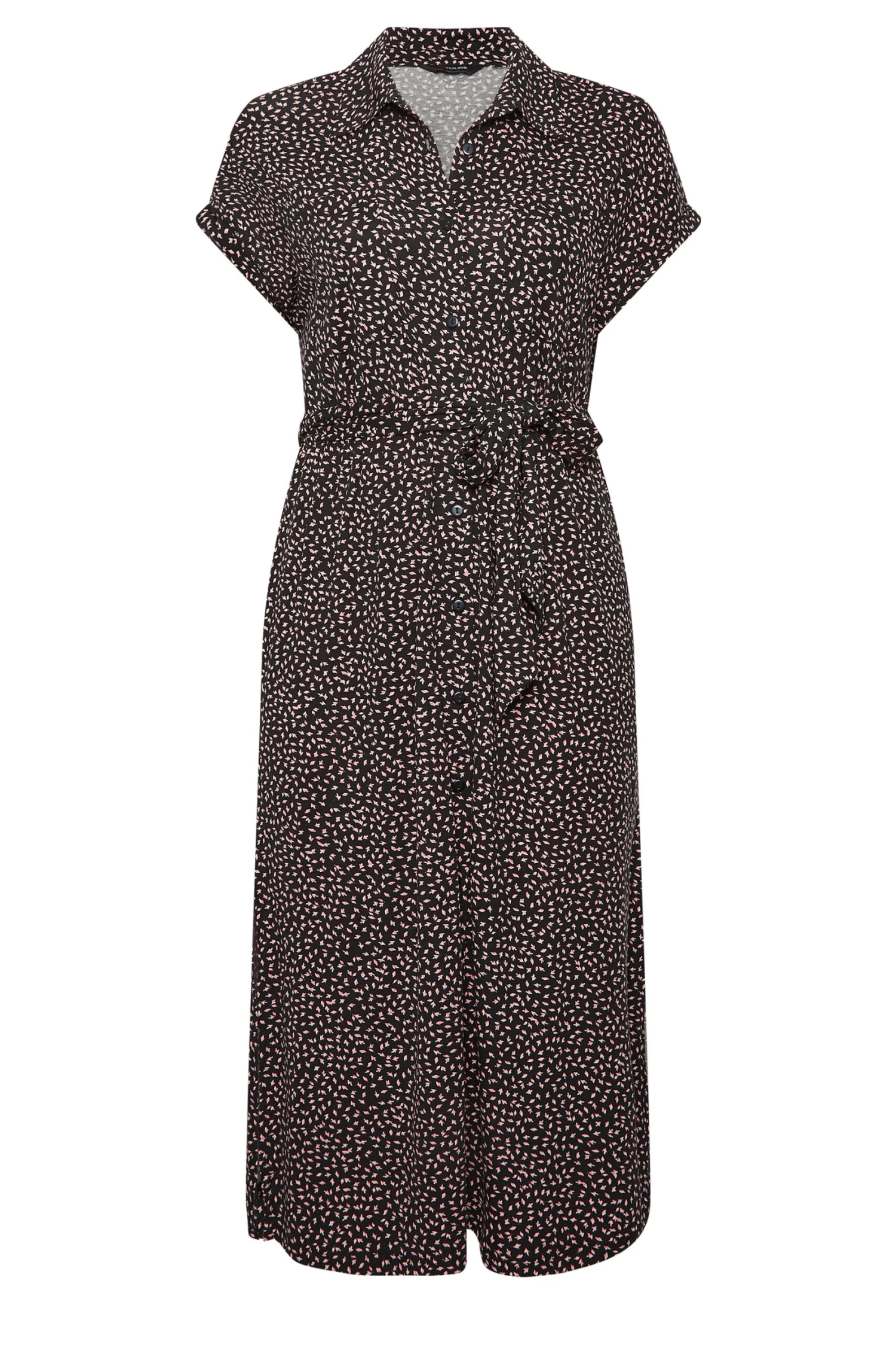 YOURS Curve Black Leaf Print Spilt Hem Midaxi Shirt Dress 5 YOURS Curve Black Leaf Print Spilt Hem Midaxi Shirt Dress - Image 5