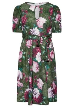YOURS LONDON Curve Green Floral Animal Print Keyhole Skater Dress -Saga Dresses Shop 2114240c 17a1 4e 161790 X