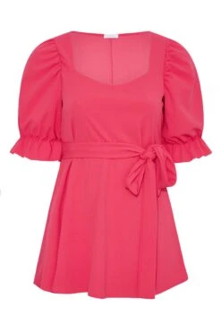 YOURS LONDON Curve Hot Pink Sweetheart Peplum Top -Saga Dresses Shop 211a717b 961c 4b 161437 X