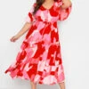 YOURS Curve Pink Abstract Print Tiered Dress
