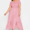 YOURS Curve Pink Ditsy Floral Bardot Maxi Dress