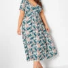 YOURS Curve Blue Leaf Print Maxi Wrap Dress