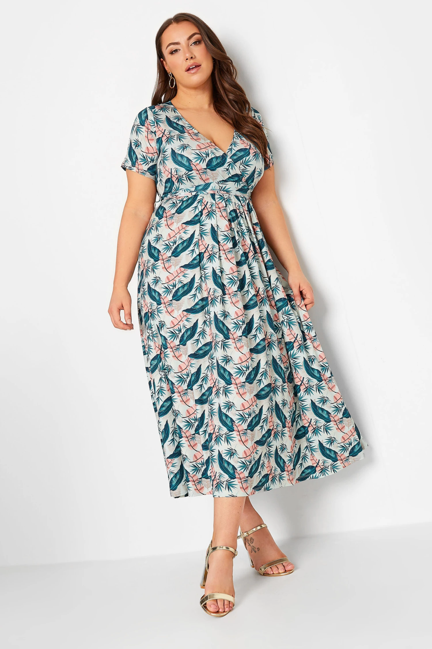 YOURS Curve Blue Leaf Print Maxi Wrap Dress 1 YOURS Curve Blue Leaf Print Maxi Wrap Dress