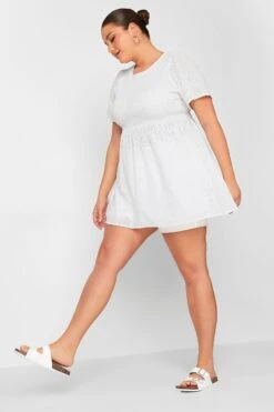 YOURS Curve White Broderie Anglaise Shirred Top