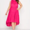 YOURS Curve Hot Pink Sleeveless Crinkle Dress
