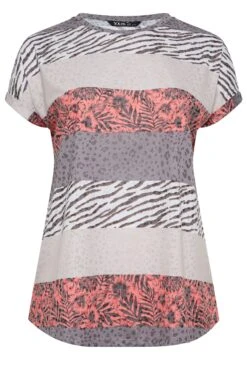 YOURS Curve Orange Stripe Animal Print T-Shirt -Saga Dresses Shop 2459e303 75a6 49 302235 X