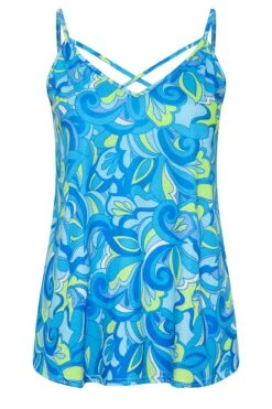 LIMITED COLLECTION Curve Blue Abstract Print Strappy Cami Top -Saga Dresses Shop 24b501eb cc26 46 215765 X