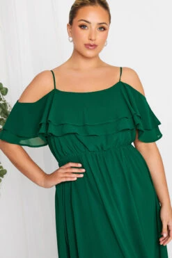 YOURS LONDON Curve Forest Green Bardot Ruffle Maxi Dress -Saga Dresses Shop 2549bc2b bb9b 41 161882 D