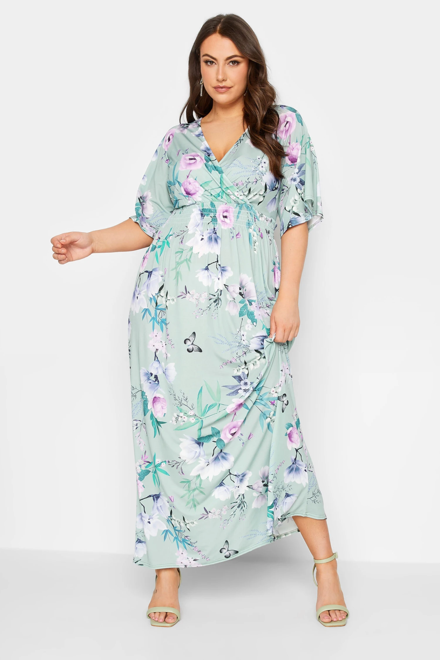 YOURS LONDON Light Blue Floral Shirred Maxi Dress 1 YOURS LONDON Light Blue Floral Shirred Maxi Dress