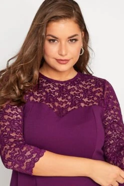 YOURS LONDON Curve Purple Lace Sweetheart Midi Dress -Saga Dresses Shop 25fdacac e068 40 161544 C