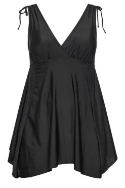 YOURS Curve Black Drawstring Shoulder Plunge Tummy Control Swim Dress -Saga Dresses Shop 26603a60 6610 47 150270 X