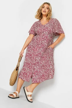 YOURS Curve Red Ditsy Print Tea Dress