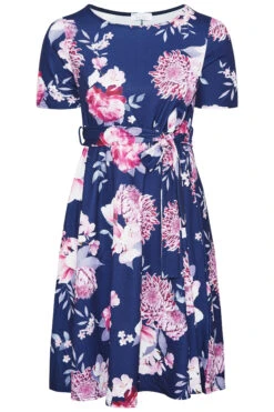 YOURS LONDON Curve Navy Blue Floral Print Midi Skater Dress -Saga Dresses Shop 26ca0059 a4ba 44 161284 F