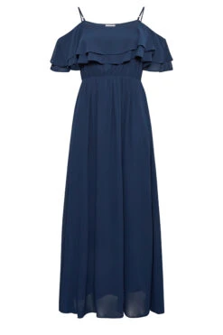 YOURS LONDON Curve Navy Blue Bardot Ruffle Maxi Dress -Saga Dresses Shop 26dbd90d da57 4a 161879 X