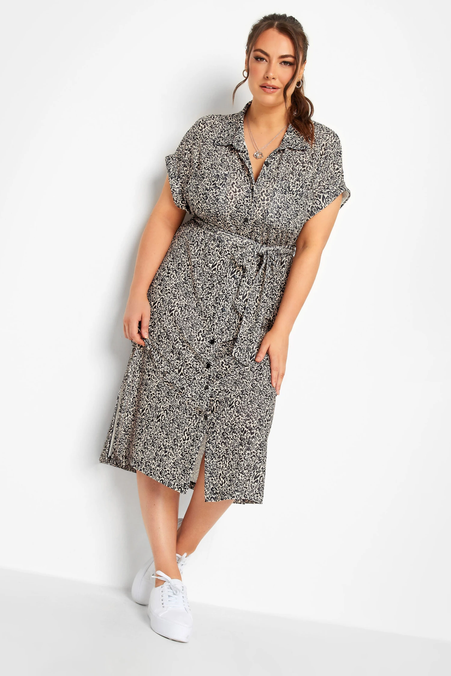 YOURS Curve Beige Brown Animal Print Spilt Hem Midaxi Shirt Dress 1 YOURS Curve Beige Brown Animal Print Spilt Hem Midaxi Shirt Dress