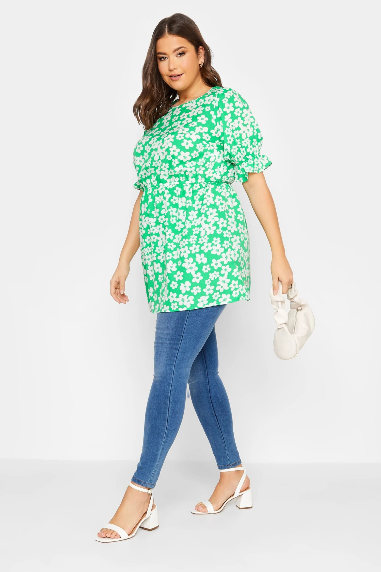 YOURS Curve Green Floral Peplum Top 1 YOURS Curve Green Floral Peplum Top