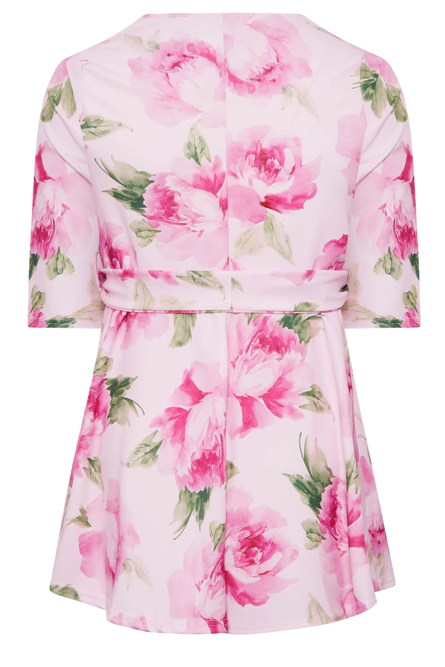 YOURS LONDON Curve Pink Floral Scoop Neck Peplum Top 6 YOURS LONDON Curve Pink Floral Scoop Neck Peplum Top - Image 6