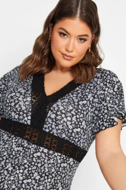 YOURS Curve Black Ditsy Print Lace Detail Dress 8 YOURS Curve Black Ditsy Print Lace Detail Dress -Saga Dresses Shop 28a9a469 e733 4d 302049 D