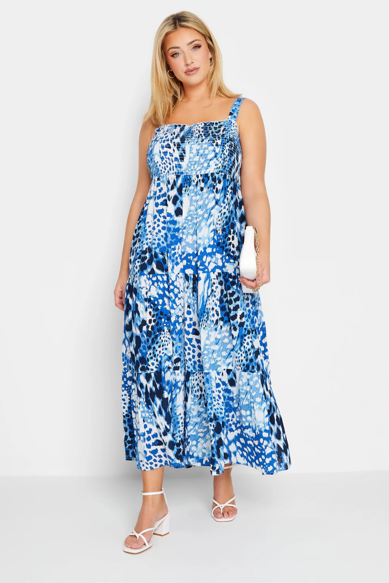 YOURS Curve Blue Animal Markings Shirred Strappy Sundress 1 YOURS Curve Blue Animal Markings Shirred Strappy Sundress