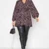 YOURS Curve Black Dalmatian Print Wrap Top