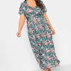 YOURS Curve Pink Leaf Print Maxi Wrap Dress
