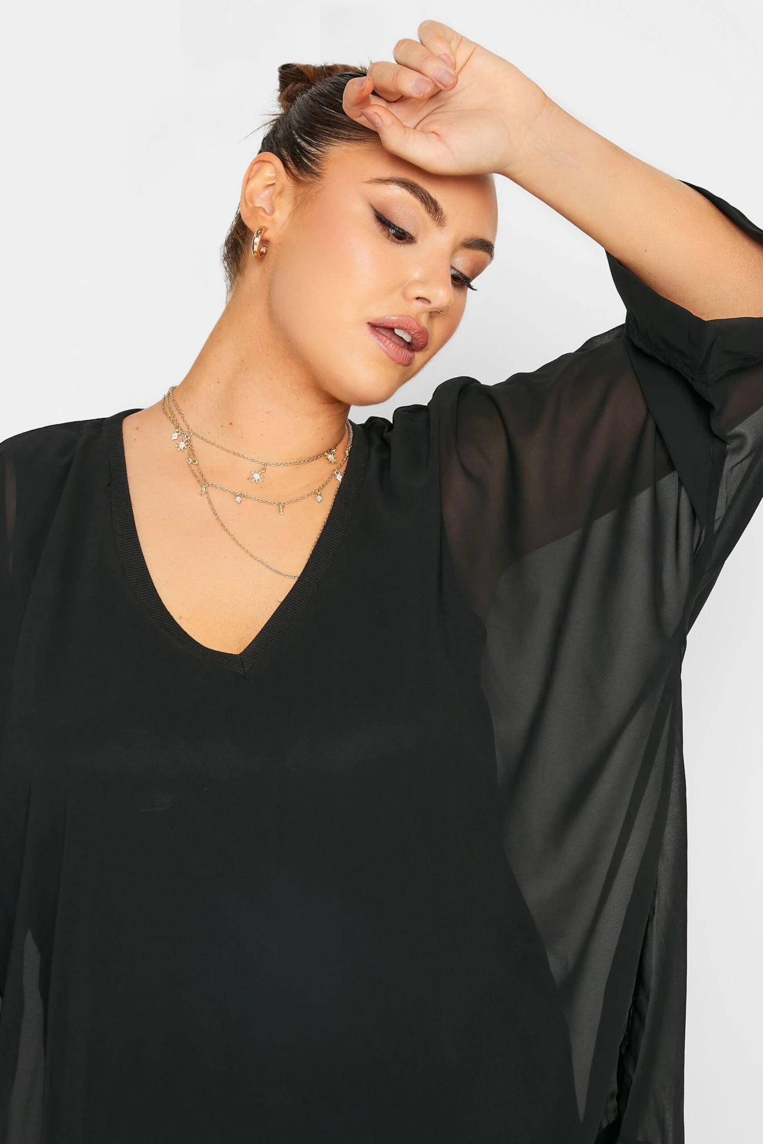 YOURS LONDON Curve Black Chiffon Cape Blouse 3 YOURS LONDON Curve Black Chiffon Cape Blouse - Image 3