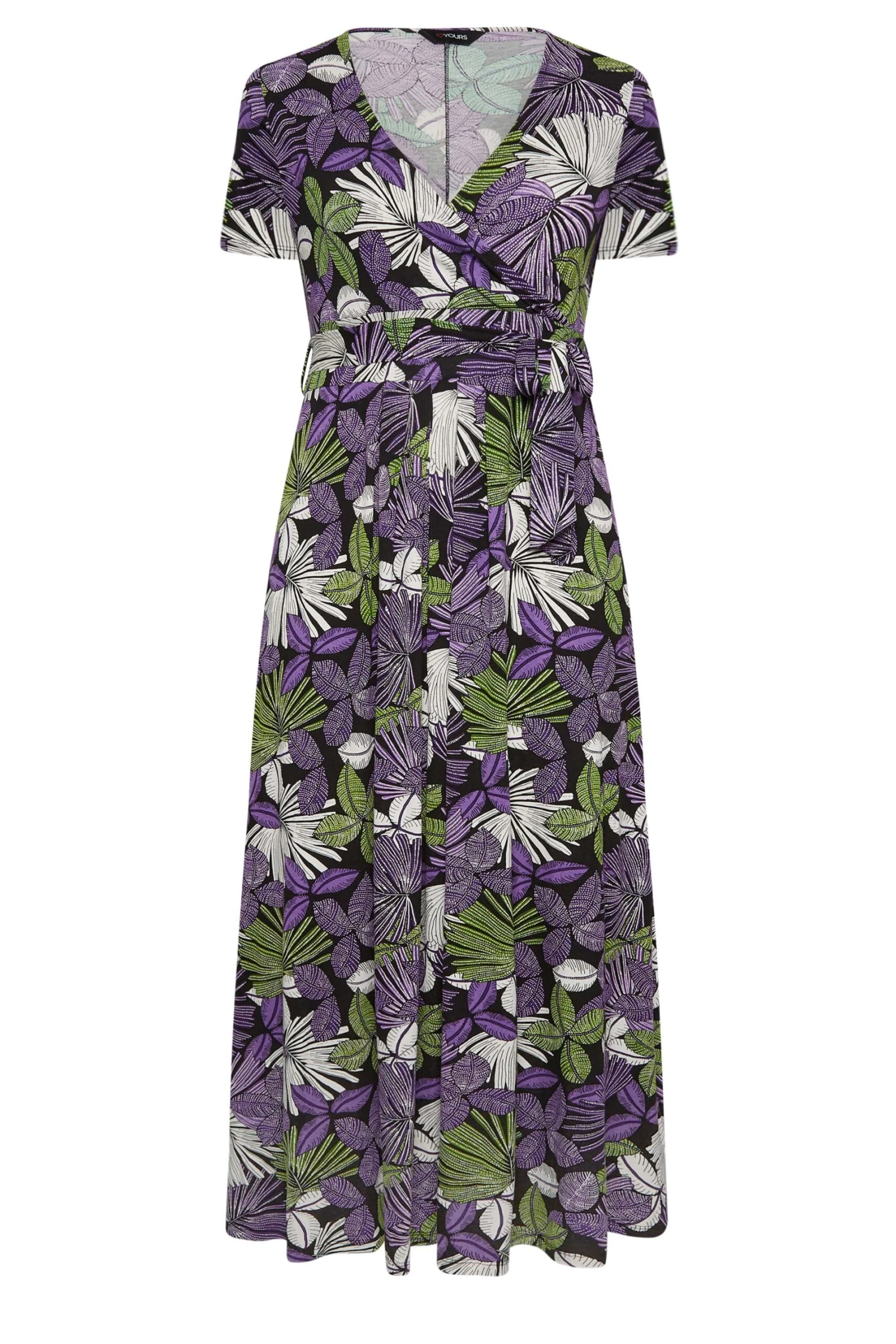 YOURS Curve Purple & Green Leaf Print Maxi Dress 5 YOURS Curve Purple & Green Leaf Print Maxi Dress - Image 5