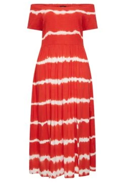 YOURS Curve Red Tie Dye Bardot Maxi Dress -Saga Dresses Shop 29b71709 75aa 4e 137344 X