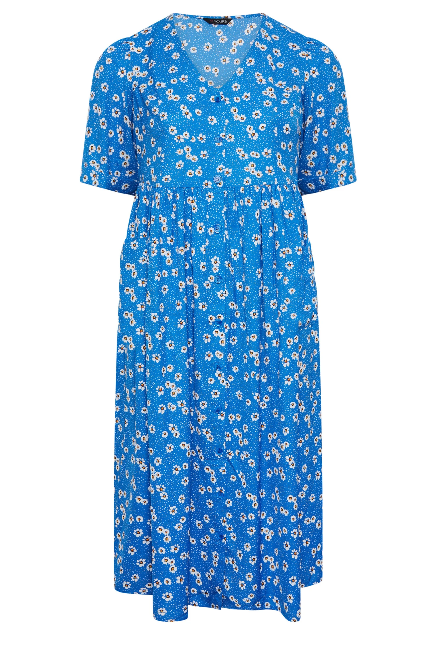 YOURS Curve Blue Daisy Print Smock Dress 5 YOURS Curve Blue Daisy Print Smock Dress - Image 5