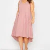 YOURS LONDON Curve Pink High Low Pleated Midi Dress