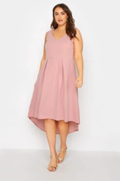 YOURS LONDON Curve Pink High Low Pleated Midi Dress
