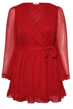 YOURS LONDON Curve Red Dobby Ruffle Wrap Top -Saga Dresses Shop 2a10758c c90f 46 161918 XR