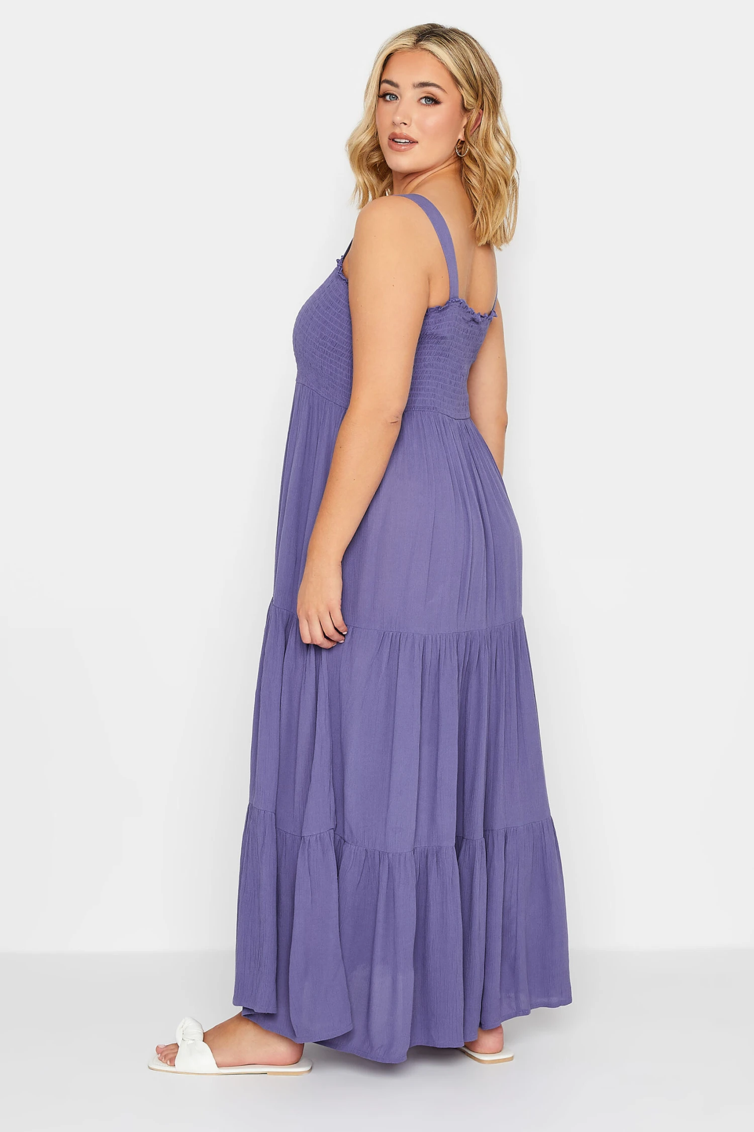 YOURS Curve Purple Shirred Strappy Sundress 2 YOURS Curve Purple Shirred Strappy Sundress - Image 2