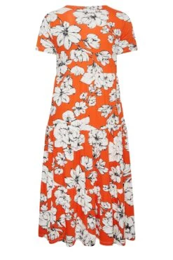 YOURS Curve Orange Floral V-Neck Tiered Wrap Dress 11 YOURS Curve Orange Floral V-Neck Tiered Wrap Dress -Saga Dresses Shop 2a9b93d4 fe08 4c 301895 Y