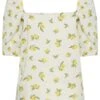 YOURS PETITE Curve Yellow Lemon Print Square Neck Top