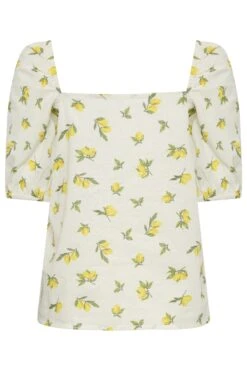 YOURS PETITE Curve Yellow Lemon Print Square Neck Top