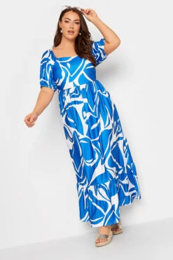YOURS Curve Blue Swirl Print Maxi Dress