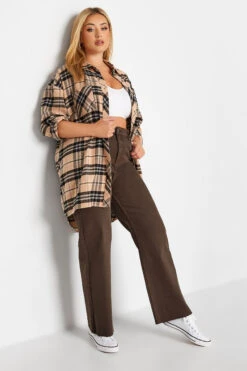 YOURS Curve Brown Stretch Wide Leg Jeans