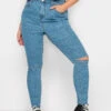 YOURS Curve Bleach Blue Ripped Skinny Stretch AVA Jeans