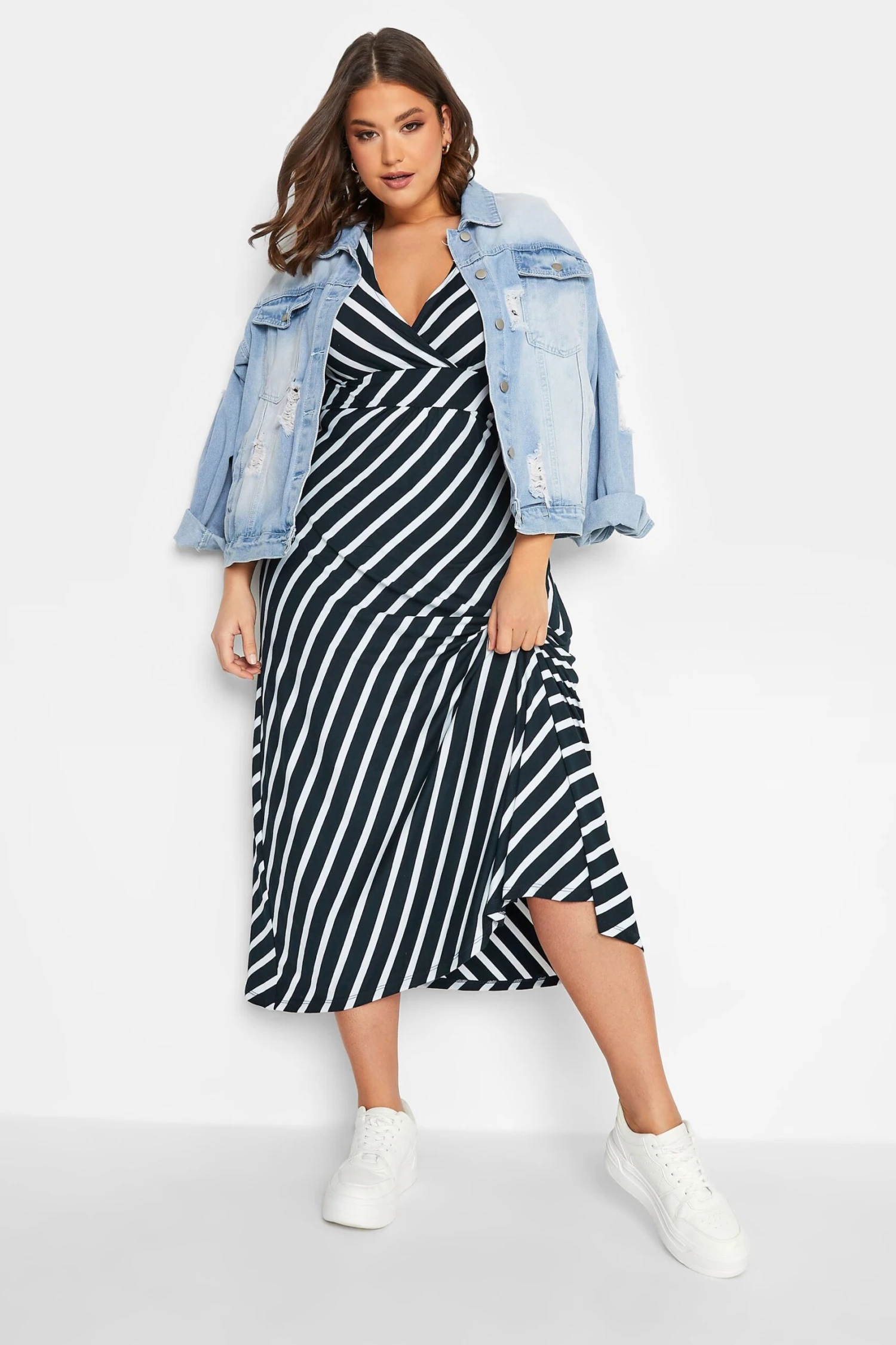 YOURS Curve Navy Blue Stripe Print Swing Dress 1 YOURS Curve Navy Blue Stripe Print Swing Dress
